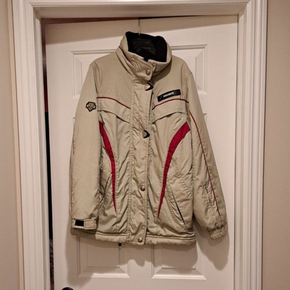Vintage Descente Functional Sports Coat Women's M Beige/Pink Full Zip Winter Ski